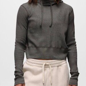 Prana Touchstone Cropped Hoodie XL Dark Gray Waffle Knit Thermal Sweatshirt